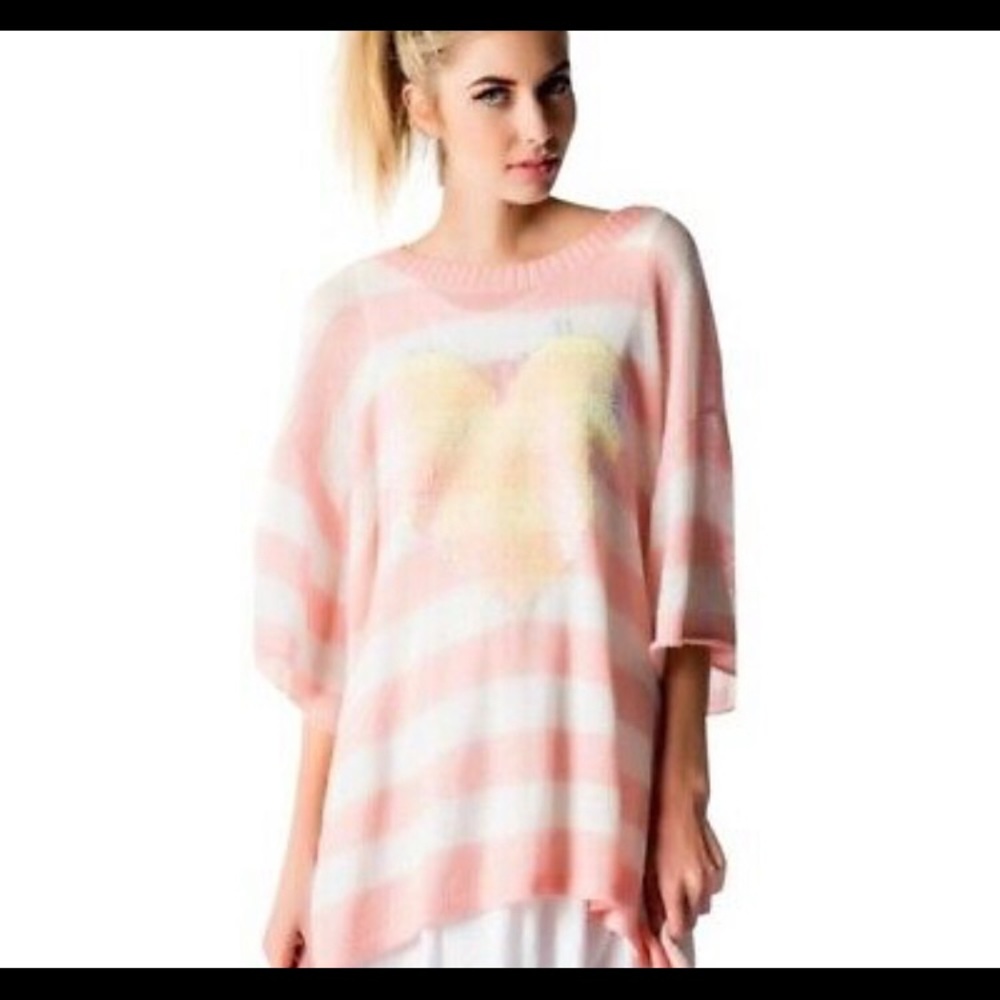 NWT Wildfox White Label Lakehouse Brigitte's Tee SMALL stripes heart